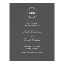 Simple wreath monogram grey wedding announcement