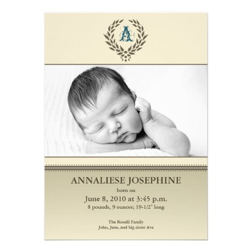 Simple Wreath Taupe 5x7" Birth Announcement
