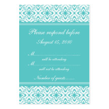 Simply Dazzling Damask RSVP Card, Turquoise Business Card Templates
