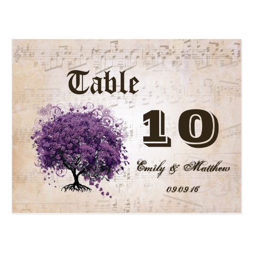 Simply Peachy Purple Heart Leaf Tree Table Number Post Cards