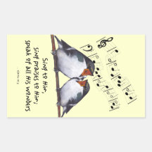 Sing Praise To God: Two Birds, Music Notes, Art Rectangular Stickers