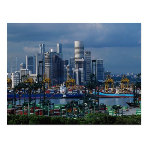 Singapore skyline with Tanjong Container Port, Sin Postcards
