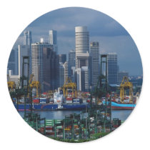 Singapore skyline with Tanjong Container Port, Sin Round Stickers