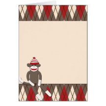Singe à motifs de losanges de chaussette carte de vœux