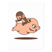 Singe de bébé (allant à reculons sur un porc) cartes postales