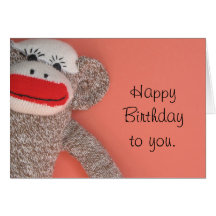 Singe de chaussette de joyeux anniversaire cartes de vœux
