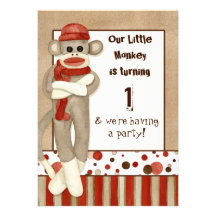 Singe de chaussette, invitation de fête d'annivers