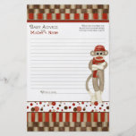 Singe de chaussette, tricycle, conseil de baby sho prospectus en couleur