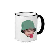 Singe drôle avec le graphique mignon de kawaii d'a mug à café