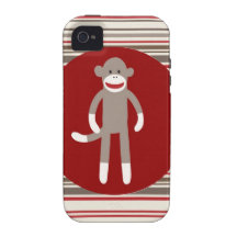 Singe mignon de chaussette sur les rayures rouge-b coque iPhone 4/4S