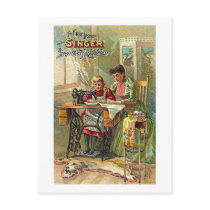 Singer Sewing Machine Ad "The First Lesson" Postcard