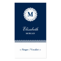 Singer / Vocalist Blue White Lace Monogram Business Card