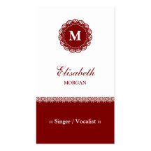 Singer / Vocalist - Elegant Red Lace Monogram Business Card Templates