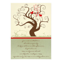Singing Bird Wood Grain Tree Christmas Dinner Personalized Invite