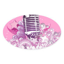 singing diva vintage microphone stars and swirls oval sticker