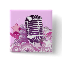 singing diva vintage microphone vector pinback button