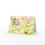 Singing Easter Chick, Bird & Colorful Flowers Cards