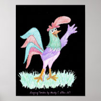 Singing Rooster on Black by Wendy C. Allen