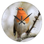 Singing Winter Robin Round Wallclocks