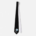 single blue and white flower on black tie