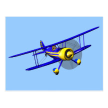 Single Blue Biplane Post Card