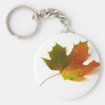 Single Coloured Maple Leaf On White Background Keychain