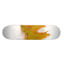 Single Coloured Northern Red Oak Leaf On White Bac Skate Board Deck