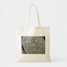 Single Rock  with White Lichen in Mountain Landsca Tote Bags