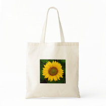 Single Sunflower Green Leaves Yellow Flower Tote Bag