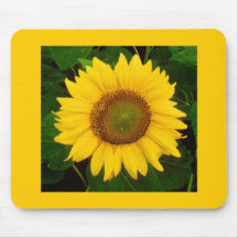 Single Sunflower Green Leaves Yellow Flower Mousepads