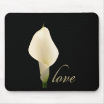 Single white calla lily mouse pads