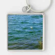 Single white flower water reed pond key chains