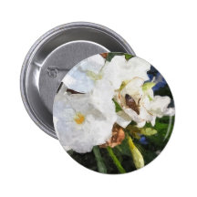 Single White Oleander with Bee 1 Painterly Button