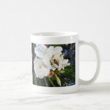 Single White Oleander with Bee 1 Painterly Coffee Mug
