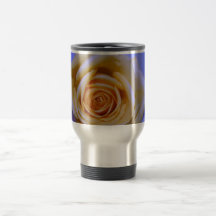 Single yellowish rose blue tinted coffee mug