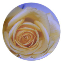 Single yellowish rose blue tinted dinner plate