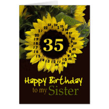 SISTER - 35th Birthday with Cheerful Sunflower Greeting Cards