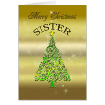 Sister, a gold effect Christmas card