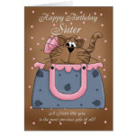 Sister Birthday Card - Cute Cat Purse Pet