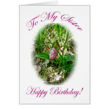 Sister Birthday Card Pink Lady Slipper Orchid