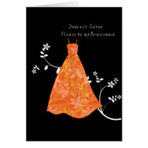 sister bridesmaid frock orange greeting card