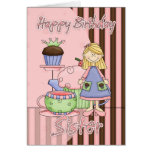 Sister Cute Birthday Card - Cupcakes And Tea