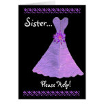 SISTER Maid of Honour  Invitation PURPLE Gown Greeting Cards