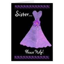 SISTER Maid of Honour  Invitation PURPLE Gown Greeting Cards
