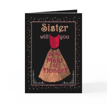 SISTER Maid of Honour Invite Red & Gold Gown
