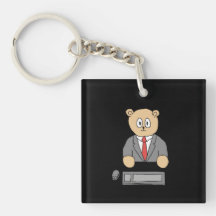 Sitting at a Desk - Red Tie. Square Acrylic Keychains