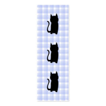 Sitting Black Cat Silhouette. On pale blue check. Business Card Template