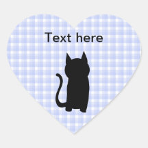 Sitting Black Cat Silhouette. On pale blue check. Sticker