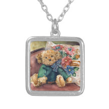 'Sitting Pretty' cute little teddy. Personalized Necklace