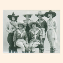 Six cowgirls in hats and sashes. postcards
